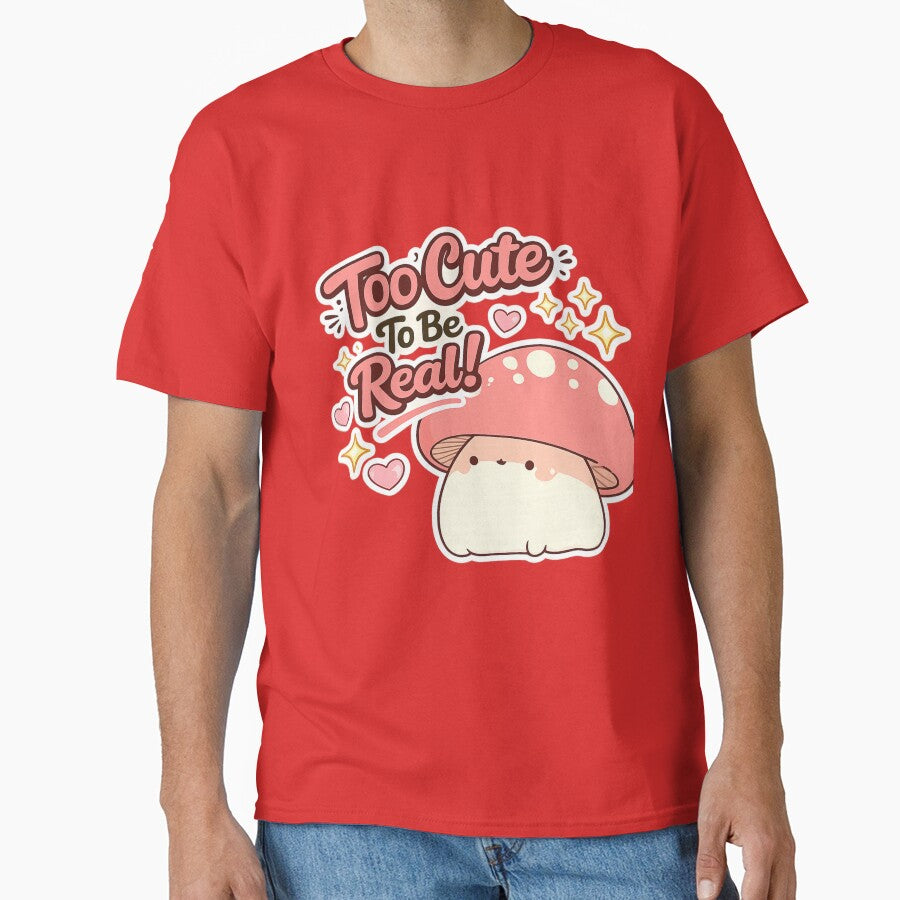 Too Cute To Be Real Kawaii Mushroom Sticker | Adorable Pink Mushroom Cartoon by sumodesign