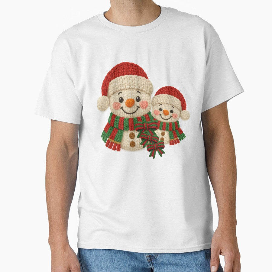 Cute Knitted Snowman Couple – Cozy Faux Yarn Christmas Holiday Illustration by Cute Kawaii Studio
