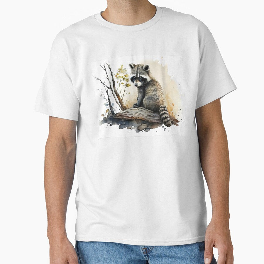 Watercolor Cute Baby Raccoon, Sitting Happy Raccoon Cub by MoonFoxDesign