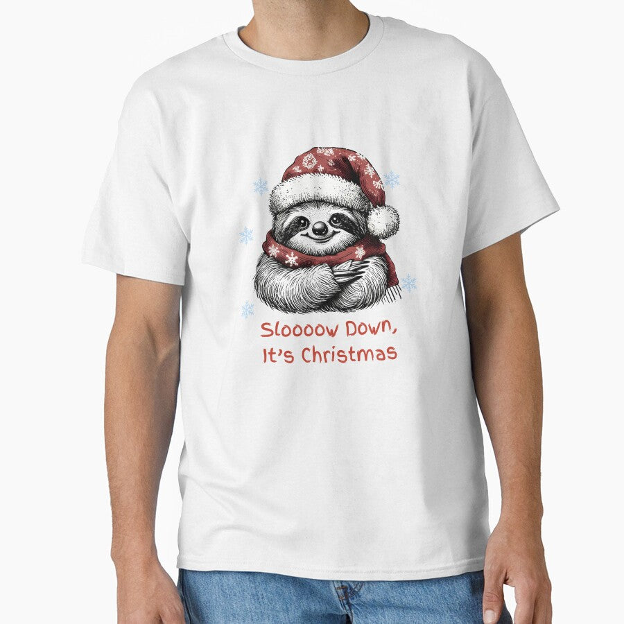Cute Sloth Christmas - Slow Down - Minimalist Animal Art by BeaverFriends