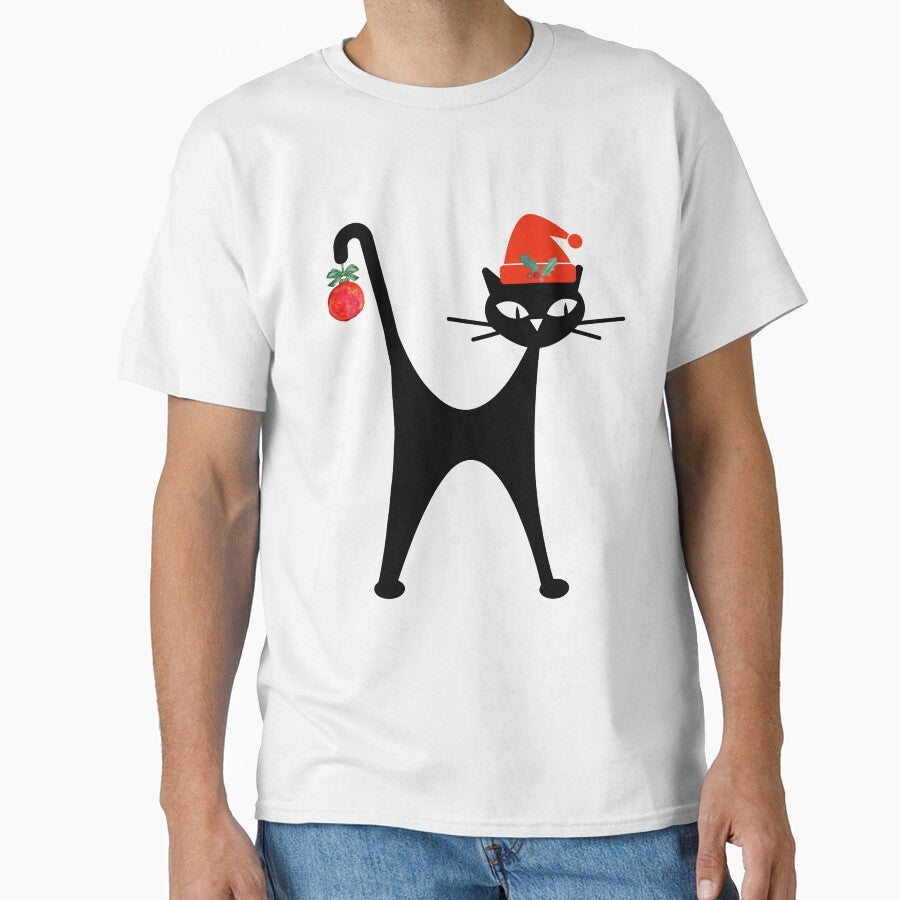 Christmas Cat MCM Retro Black Cat by BeansHotTees