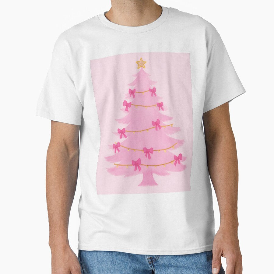 Kawaii Pink Christmas Tree with Pink Bows Coquette Preppy Holiday Art by Gourmet Neko Art |