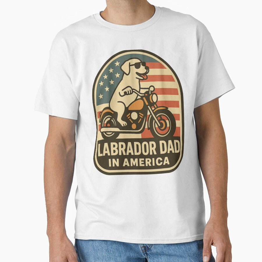Patriotic Labrador Biker Dad Shirt – American Flag Lab Dad USA Motorcycle Gift by PawPrintCustom