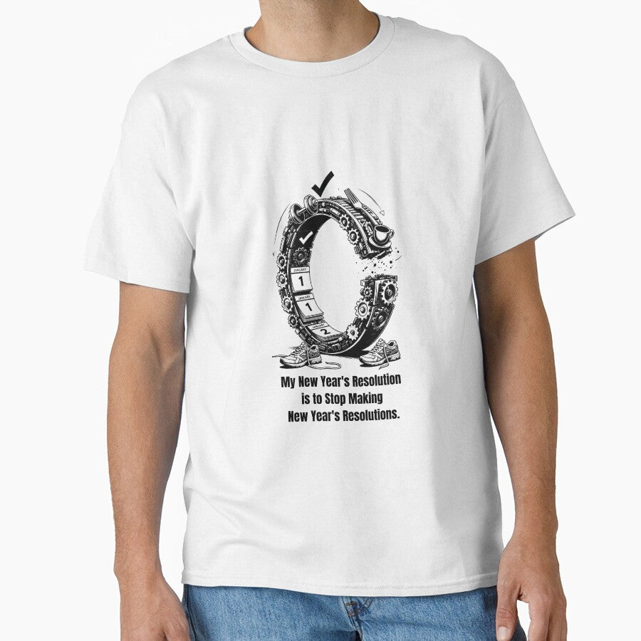 Sarcastic New Year's T-Shirt, Mug, & Leggings: The Resolution Loop - Stop Making Resolutions Minimalist Line Art Apparel by YMLux