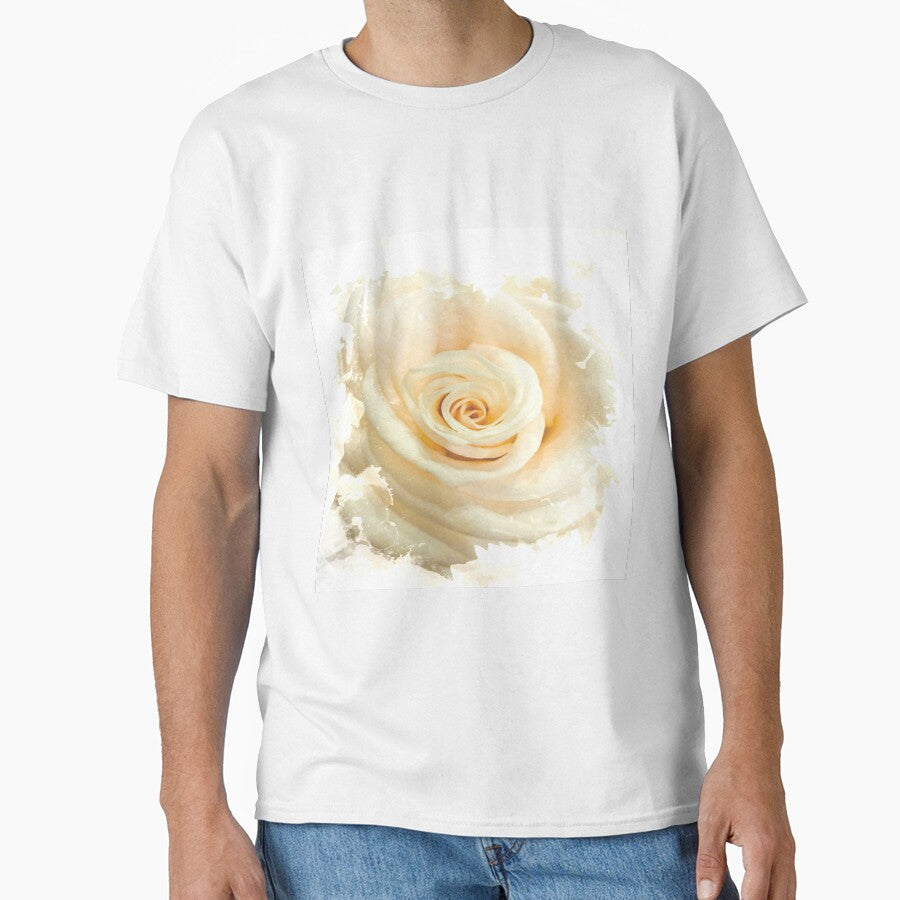 Shabby Chic Cream Rose Watercolor Splash Botanical Art by BalkanBloomArt