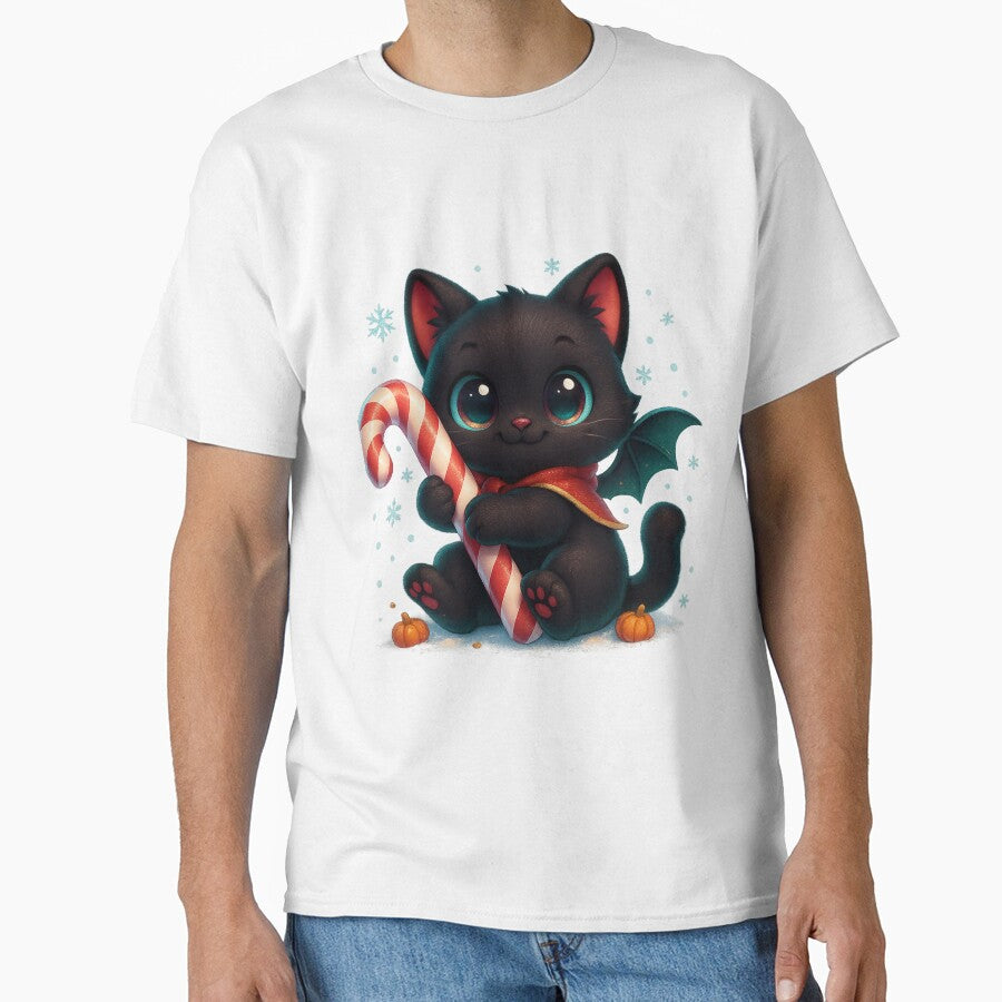 Kawaii Kitty Hugging Giant Candy Cane | Cozy Christmas Cat by PrintCreations9