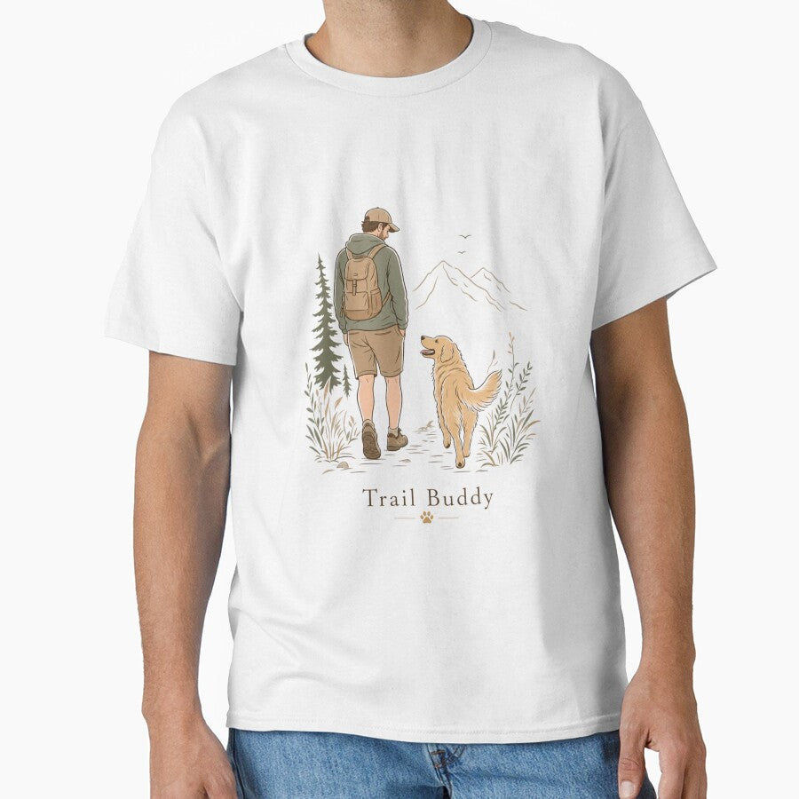 Trail Buddy Golden Retriever Dog Dad Minimalist T-Shirt by Ashley critters