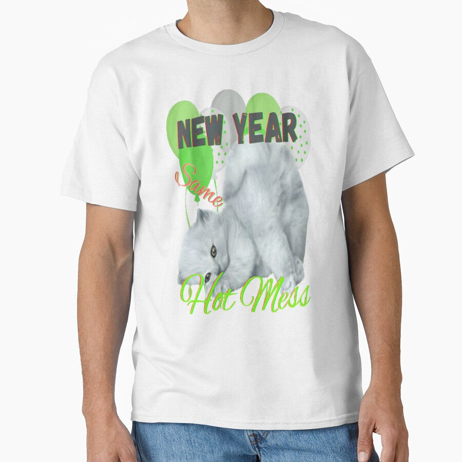 New Year Same Hot Mess Cat Lettering Design, 3, Howdy New Year, New Years Celebration, New Years Eve Countdown by Adri Barnard