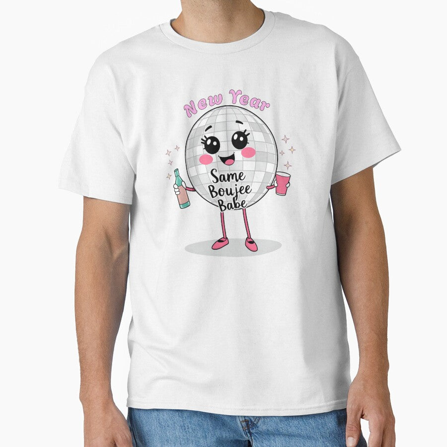 Cartoon Disco Ball New Year Art | Same Boujee Babe Funny Design by svarupa