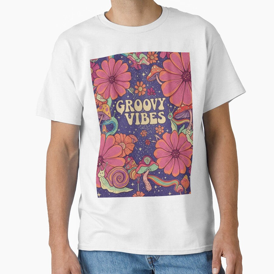 groovy vibes mushroom design tshirt by anandsiva2703