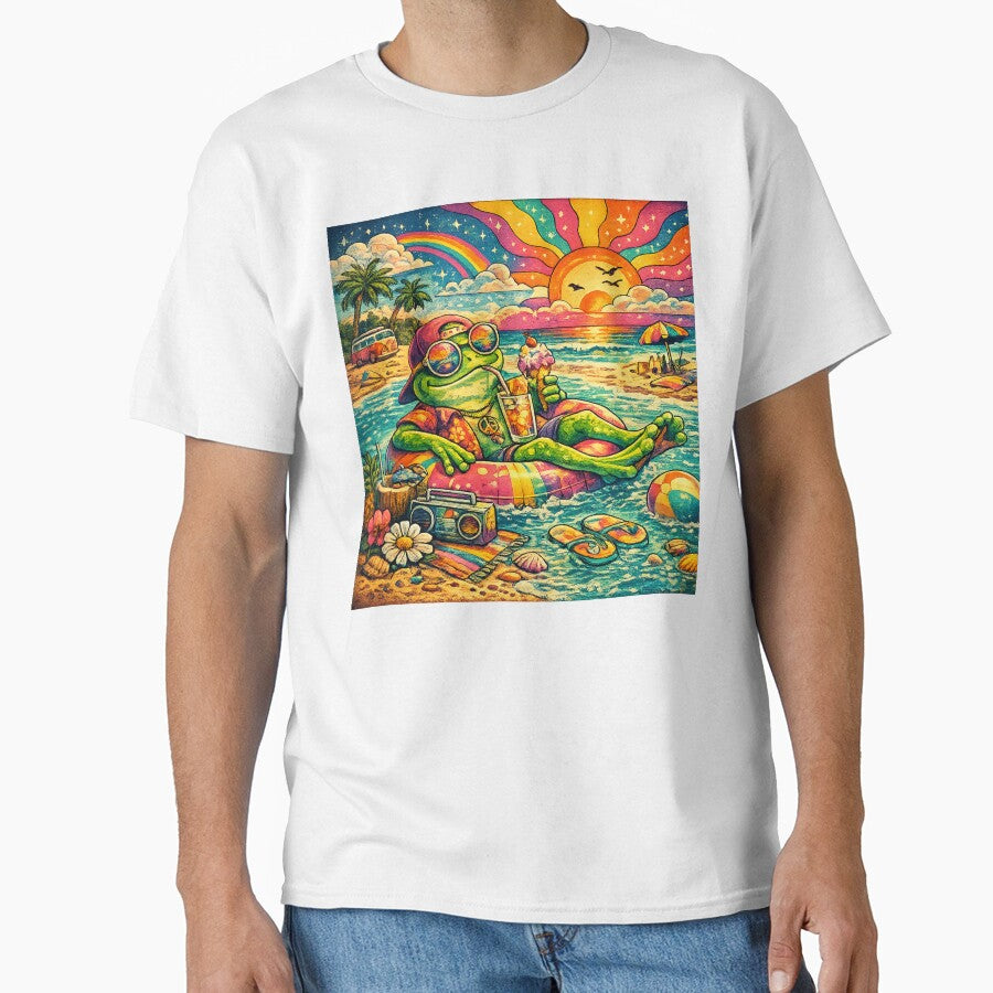 Psychedelic Summer Frog Retro Beach Vibes Cute Vintage Frog Aesthetic by artistezone