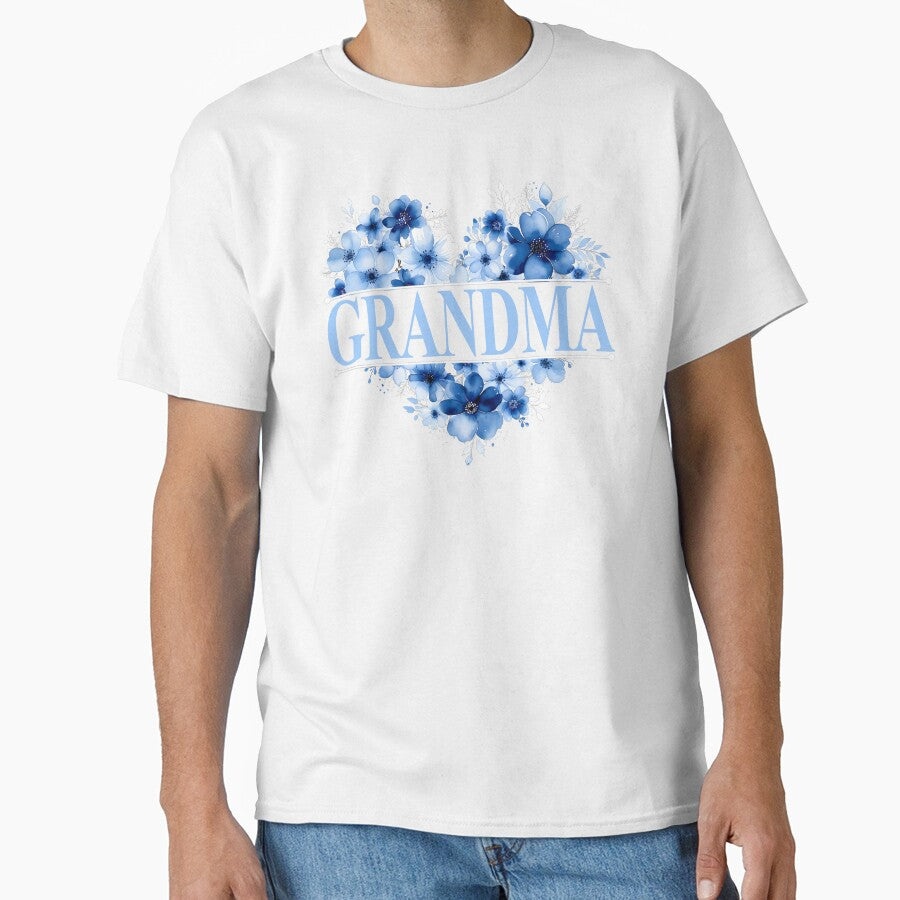 Grandma – Blue Floral Heart Watercolor Illustration by EmeraldeaArt