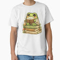 Cute Frog with Glasses Reading Book on Stack of Books – Whimsical Fantasy Book Lover Frog Sticker by Ortegan90