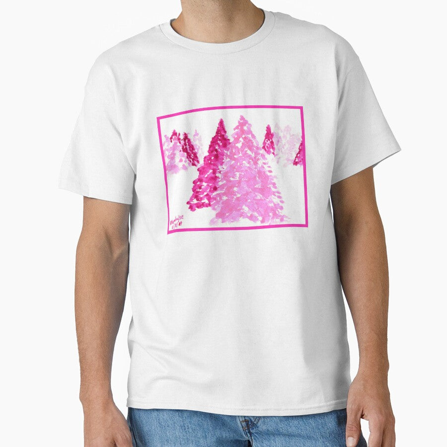 Two-Tone Pink Christmas Tree Scene - Watercolor by Art-by-Ahyoka