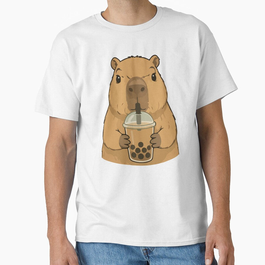 Capybara Cartoon Drinking Bubble Tea Funny Animal by stylishdzign