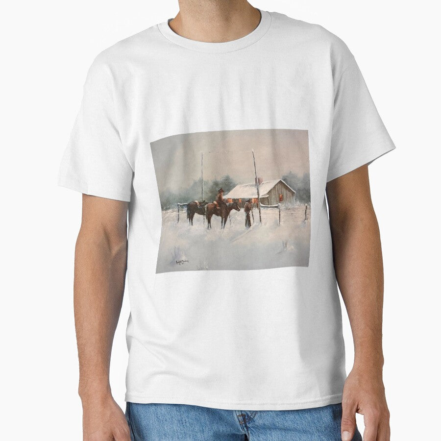 Horse Barn in Snow Oil on Canvas by GalleryDigitals