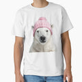 Cozy Polar Bear Wearing Pink Winter Hat Trendy Animal Fashion Artwork by LazyOwlStore