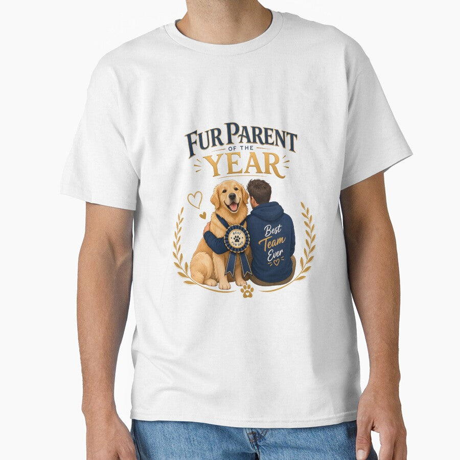 Fur Parent of the Year Golden Retriever Dog Dad T-Shirt by Ashley critters