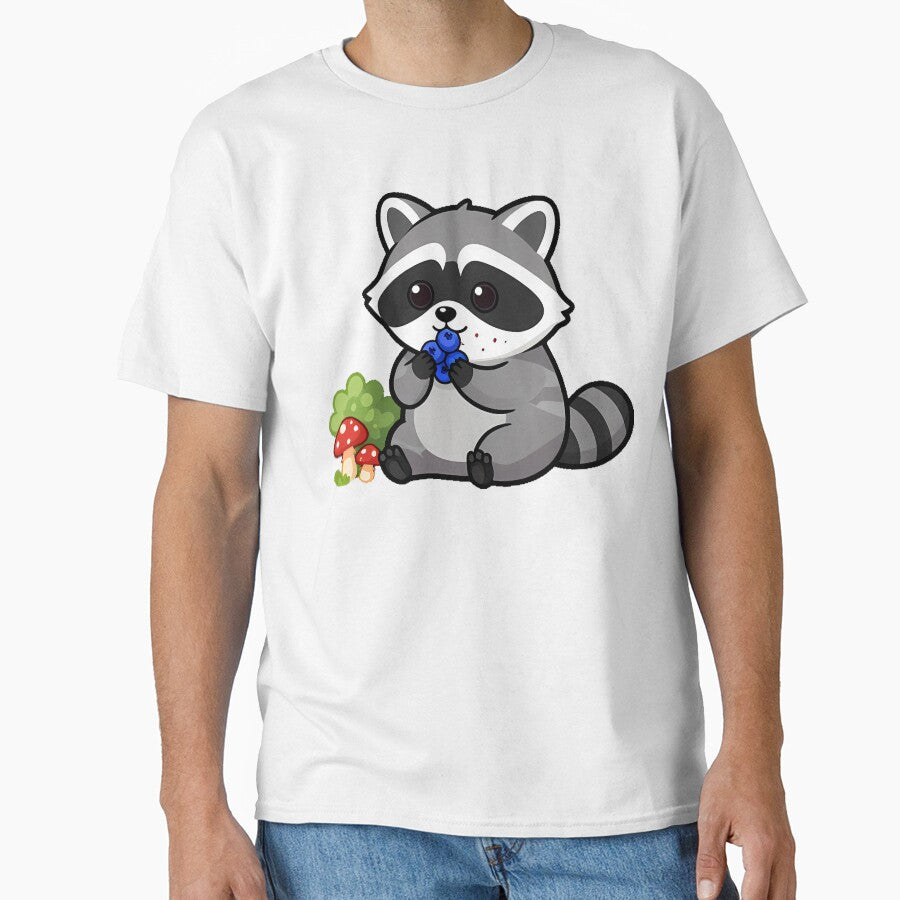 Raccoon Eating Wild Berries Near Mushrooms by pumsquare