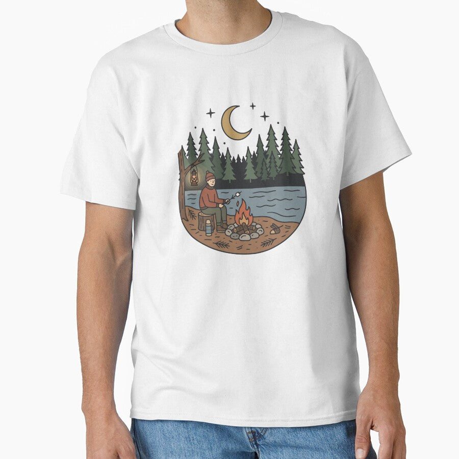 Campfire Night by the Lake Retro Camping Adventure by Mellow Doodle Co.