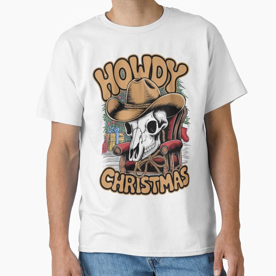 Bull Skull Santa Hat Cowboy Christmas CLASSIC T-Shirt by inkfluenceart