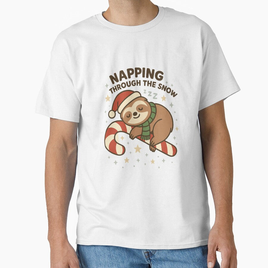 Napping Through the Snow | Cute Christmas Sloth Sleeping on Candy Cane by DailyDrivesct