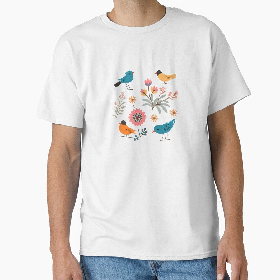 Birds Inquisitive Among Flowers by hyggefolkart