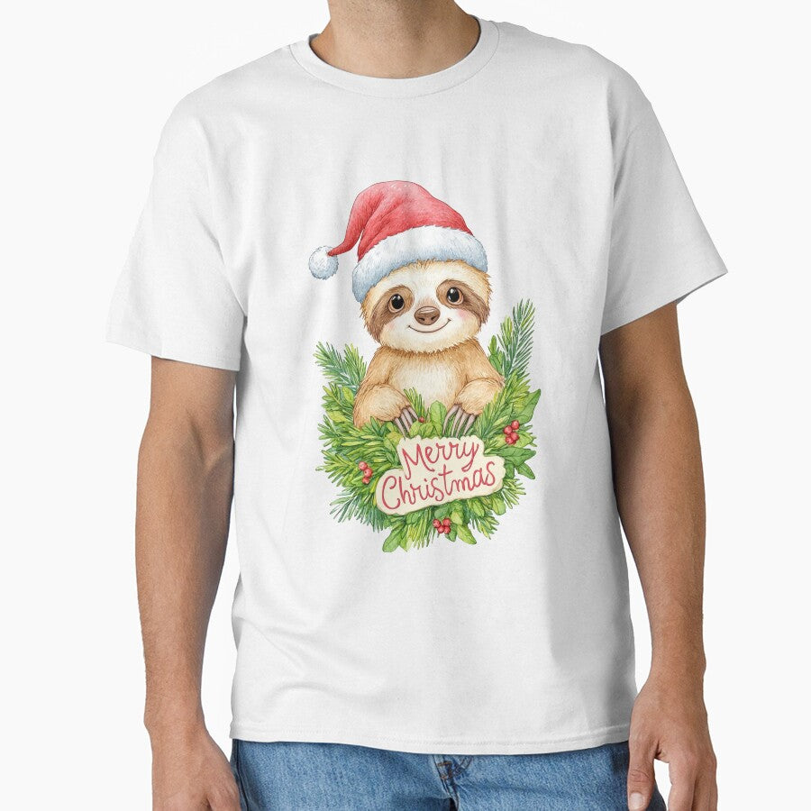 Merry Christmas Sloth Cute Holiday Animal Design by BeeJoyDesign