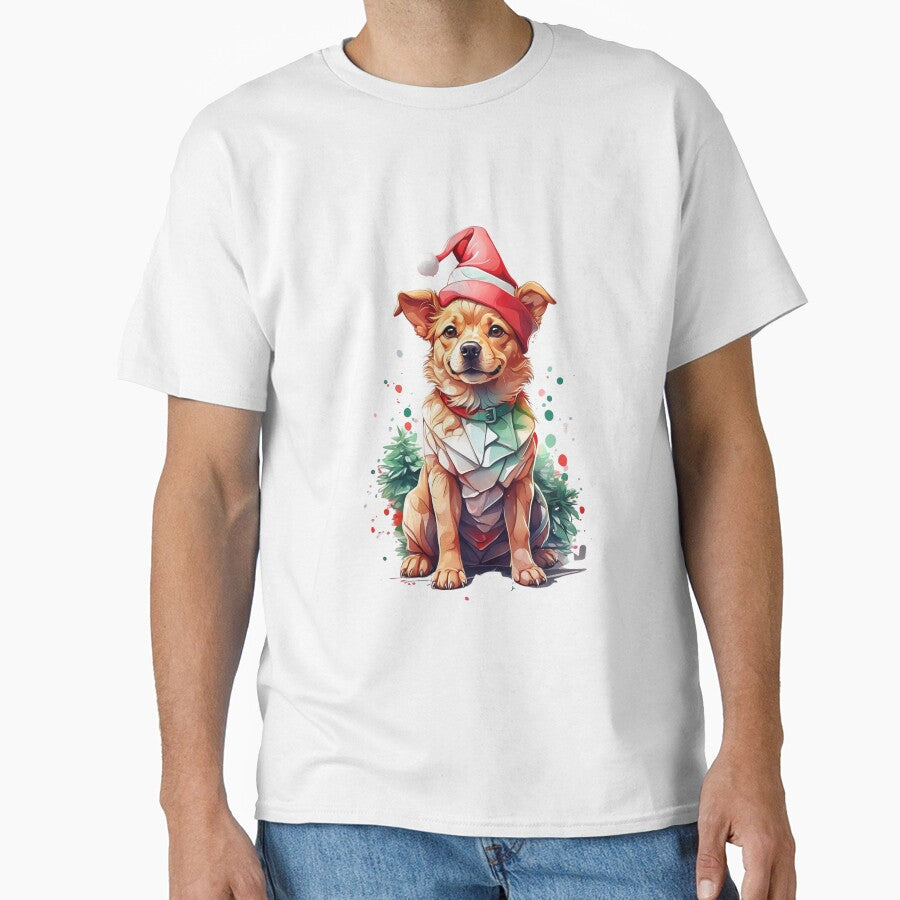 Christmas Dog wearing a Happy Face and Christmas Hat in a Burst of Christmas Color by thebesracompany