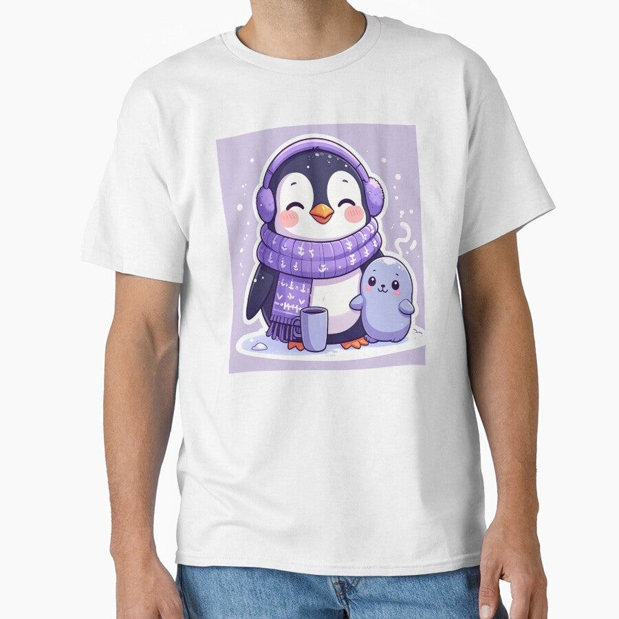Cute Penguin With Hot Drink and Seal – Pastel Winter Aesthetic by CuteComfyClub