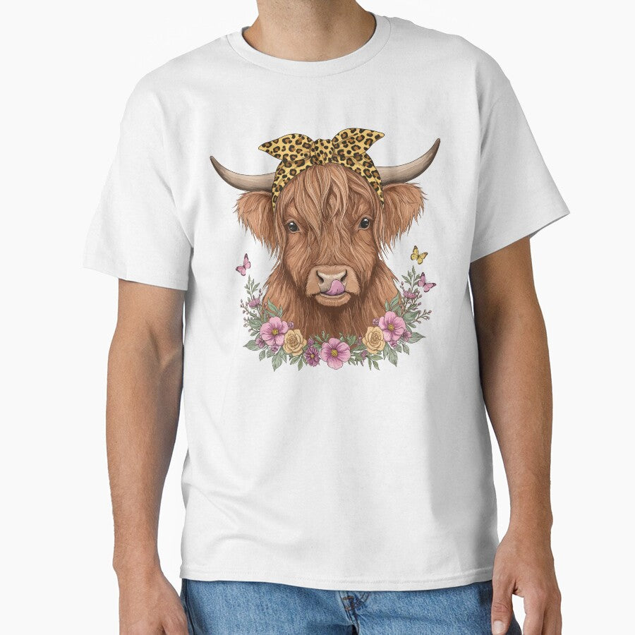 Vintage highland cow graphic t-shirt for women, Floral Highland Cow Sublimation, Western Funny Heifer, mama cow by rich4Design