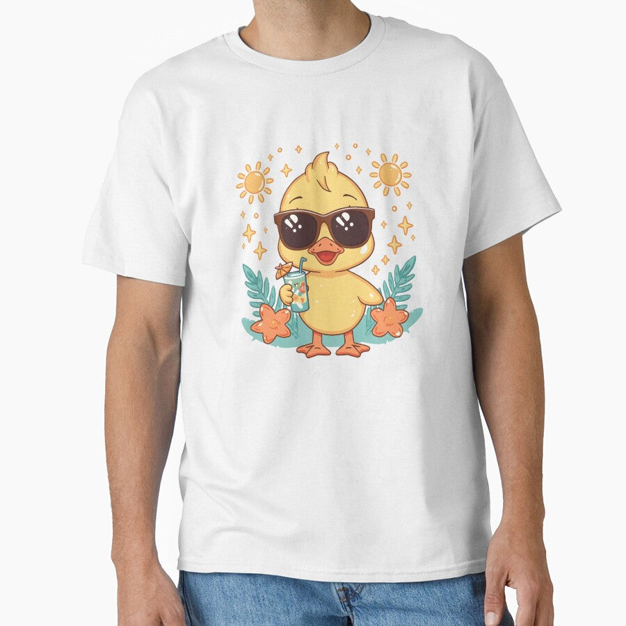 Cute Summer Duck Sticker | Kawaii Yellow Duck with Sunglasses & Tropical Drink | Funny Summer Duck | Beach Vacation Gift by dreamz-world