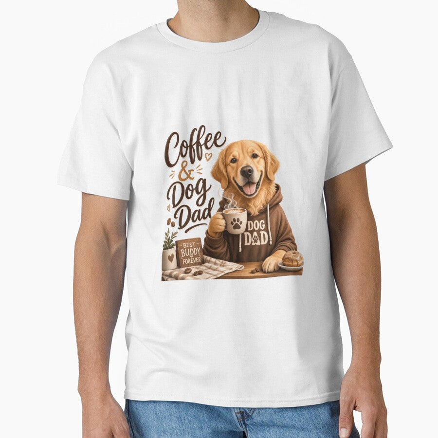 Cozy Coffee Golden Retriever Dog Dad Morning Kawaii T-Shirt by Ashley critters