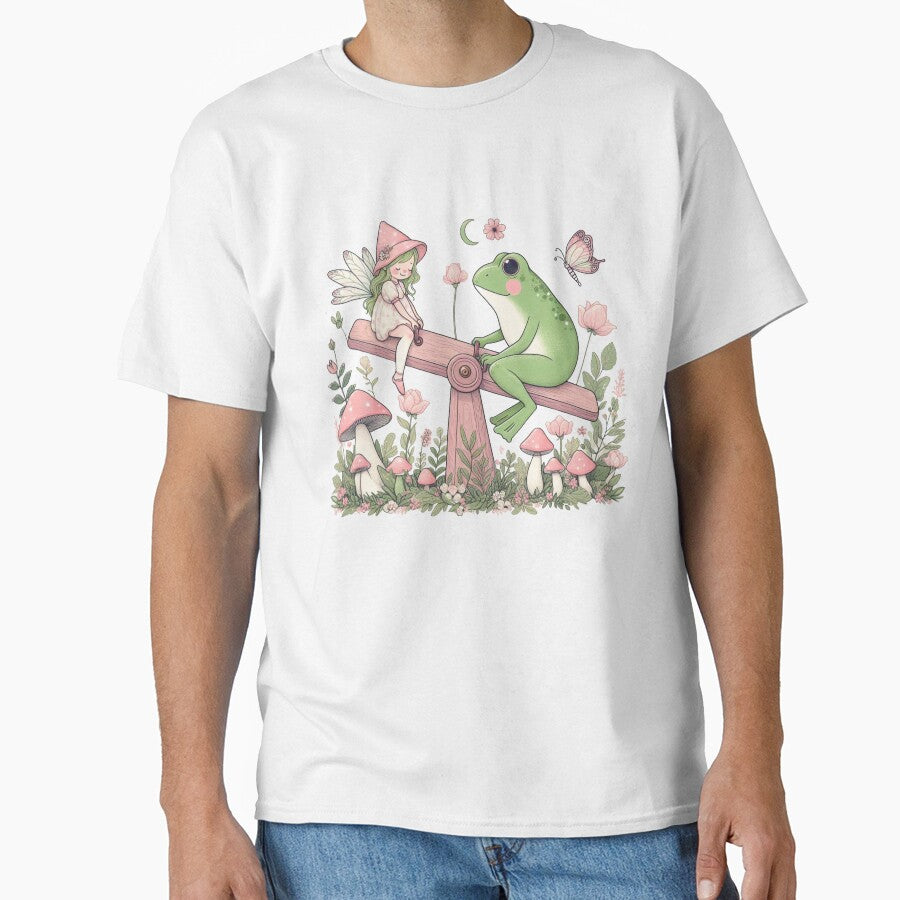 Cute frog with a green haired fairy playing seesaw, faiycore design by coloursforkids