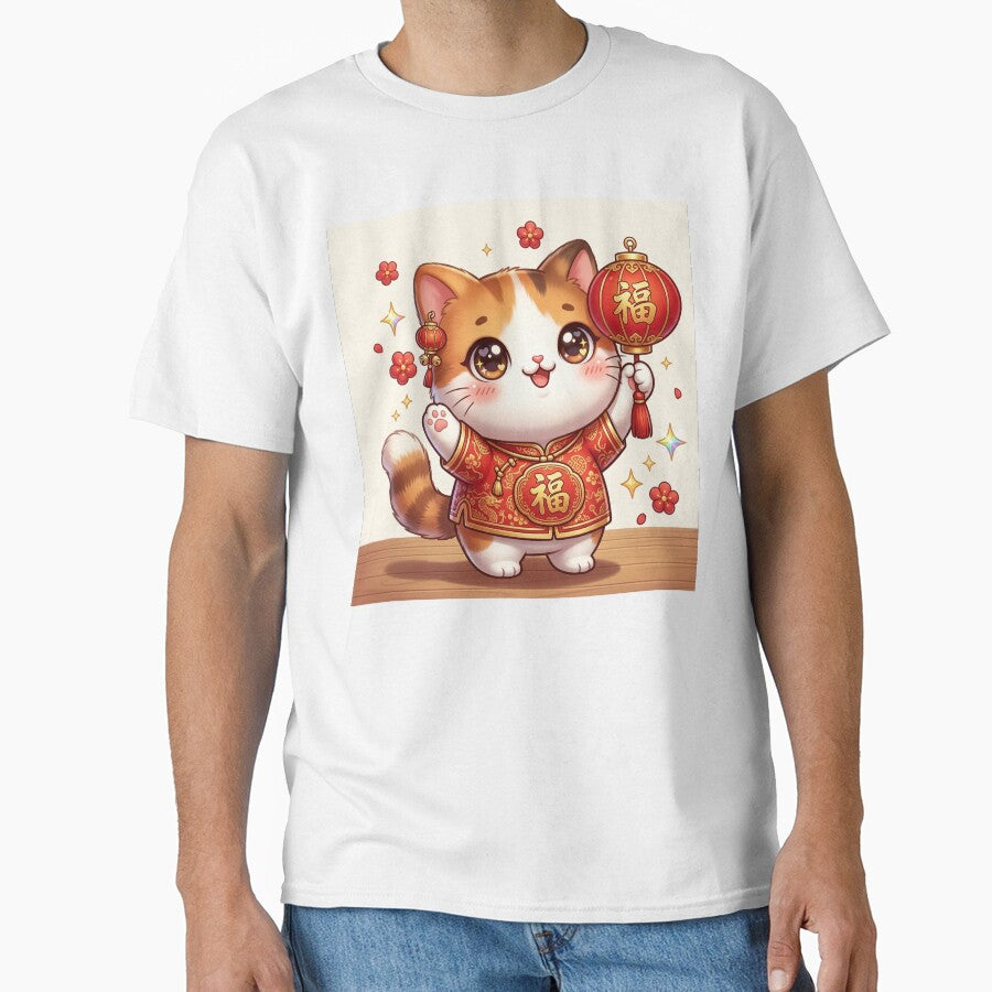 Kawaii Cute Lucky Cat Chinese New Year – Fu Lantern Festival Lunar New Year, red yellow by MoqunaDesign