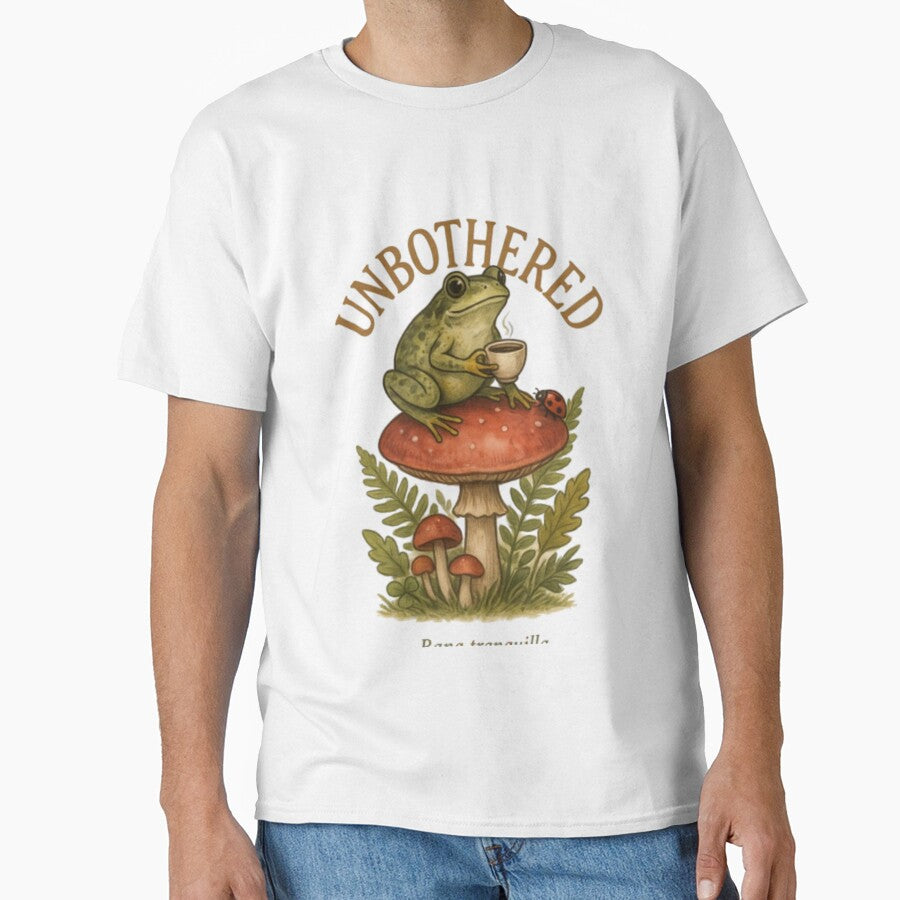 Unbothered Frog Drinking Coffee Vintage Cottagecore Botanical Illustration by Kreativio