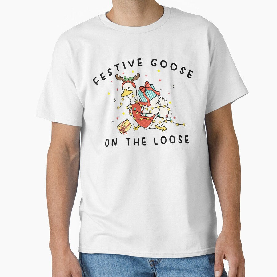 Festive Goose On The Loose Christmas Funny Goose Holiday Sweatshirt Cute Xmas Duck Shirt Silly Goose Hoodie Xmas Gift For Her Shirt by LessIsLoud