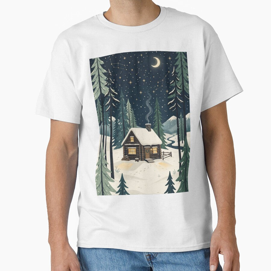 Cozy Winter Cabin in Snowy Pine Forest Scandinavian Hygge winter Art by KreatoLab
