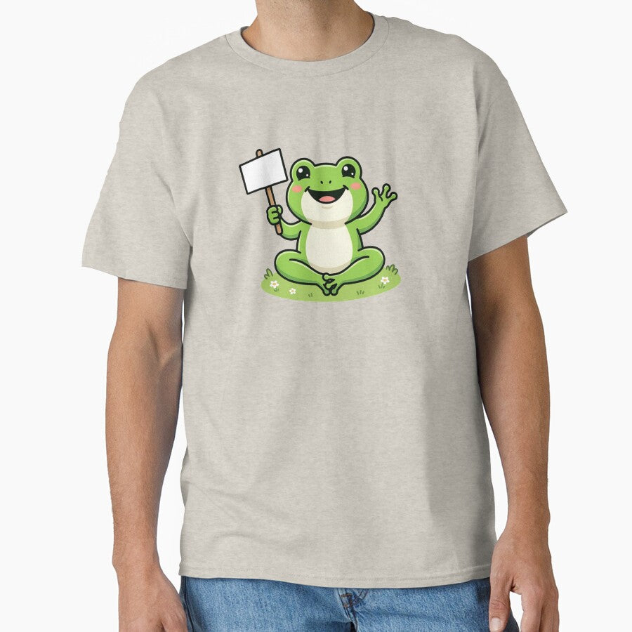 Cute Frog Holding Blank Sign | Funny Kawaii Frog Art | Happy Green Frog Illustration | Cottagecore Frog Meme Print by NeonKawaiiCo