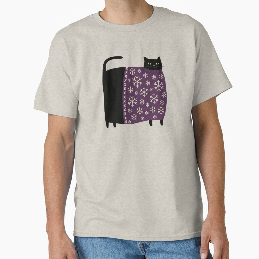 Cozy Black Cat – Winter Sweater Snowflake Illustration by Toti Twinkle