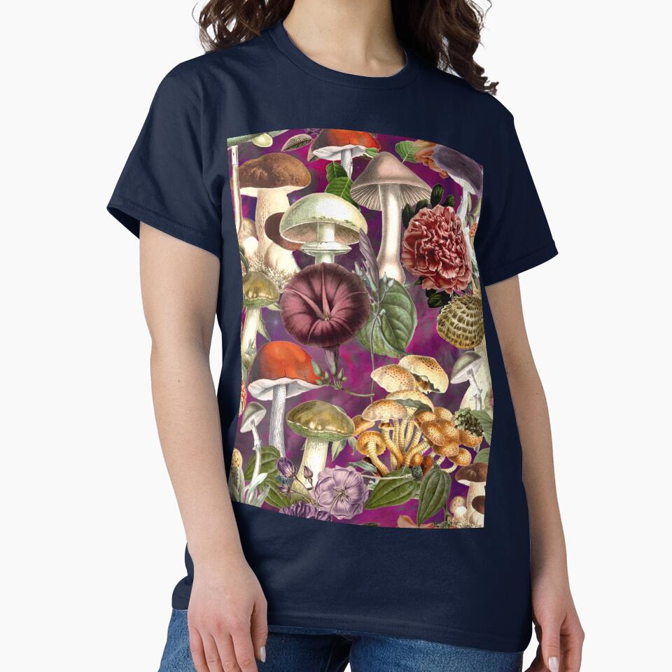 Vintage mushrooms and flowers garden, shrooms and fungi, botanical pattern, mushrooms illustration, seamless pattern, pink red pattern trendy by ZeinabTaha