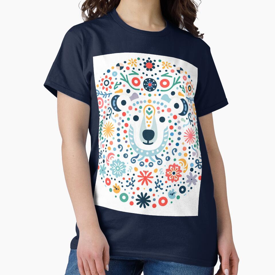 Polar Bear with Colorful Flowers - Scandinavian Folk Art by heidiannemorris © by FOLK ART FUSION