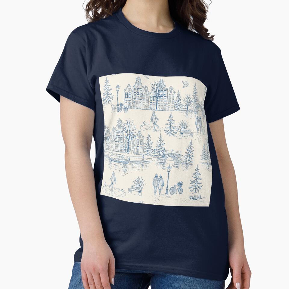 Modern Toile of Winter Wonderland of Amsterdam Canals by Studio Pico