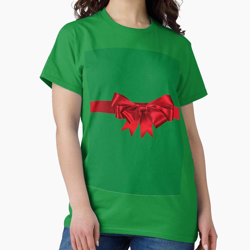 Bright Red Bow With Green Background Holiday Cheer by Mary Riley