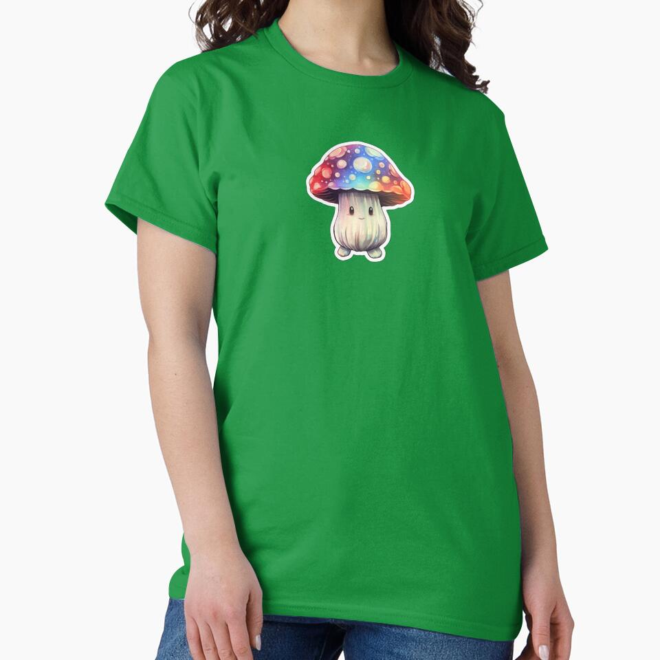 Colourful Kawaii Mushroom | Green Watercolour | Happy, Anime, Cute, Nature, Woods, Forest by FantasySoul