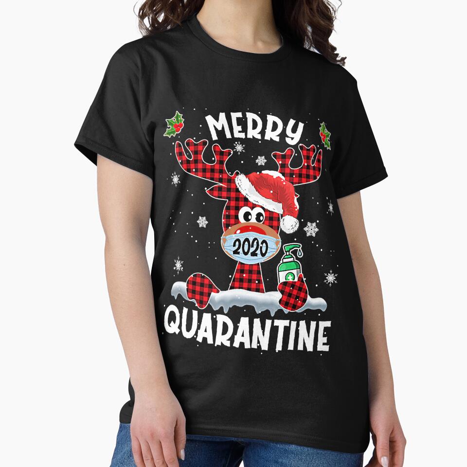 Merry Quarantine Christmas 2020 Reindeer Mask Family Pajamas by DanMoor