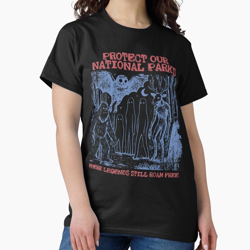 Protect Our National Parks Shirt, Mothman Bigfoot Cryptid Horror Graphic Tee, Weirdcore Outdoors Gift by MOUL-TMER