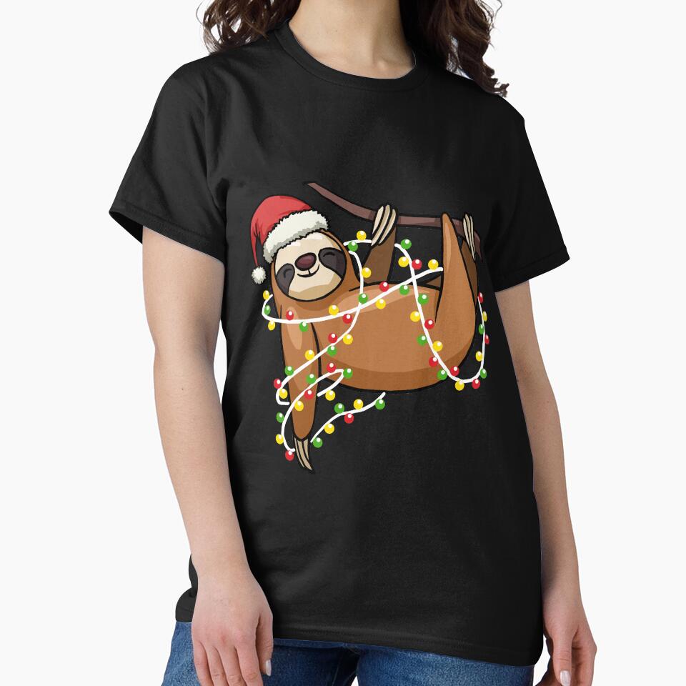 Sloth Lighting Christmas Tree Graphic Tee by Manisma Road