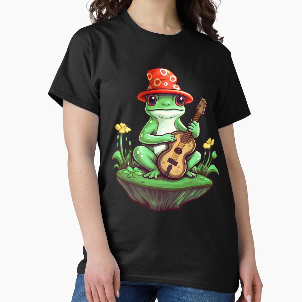 Cottagecore Aesthetic Frog Playing Guitar Banjo Graphic by sanadkarmakar