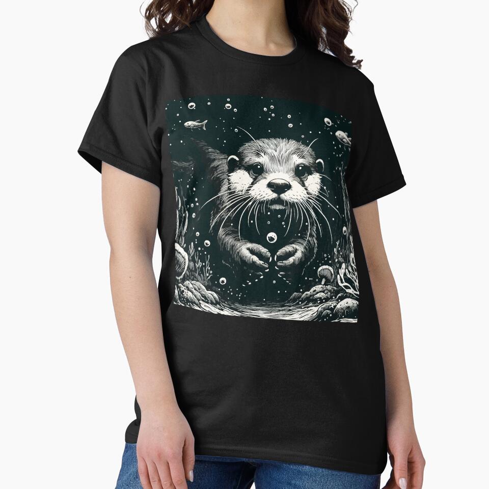 Monochromatic Outline Otter Swimming in Water by TomFrontierArt